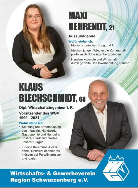 Stadtratswahl Schwarzenberg 2024 Maxi Behrendt und Klaus Blechschmidt